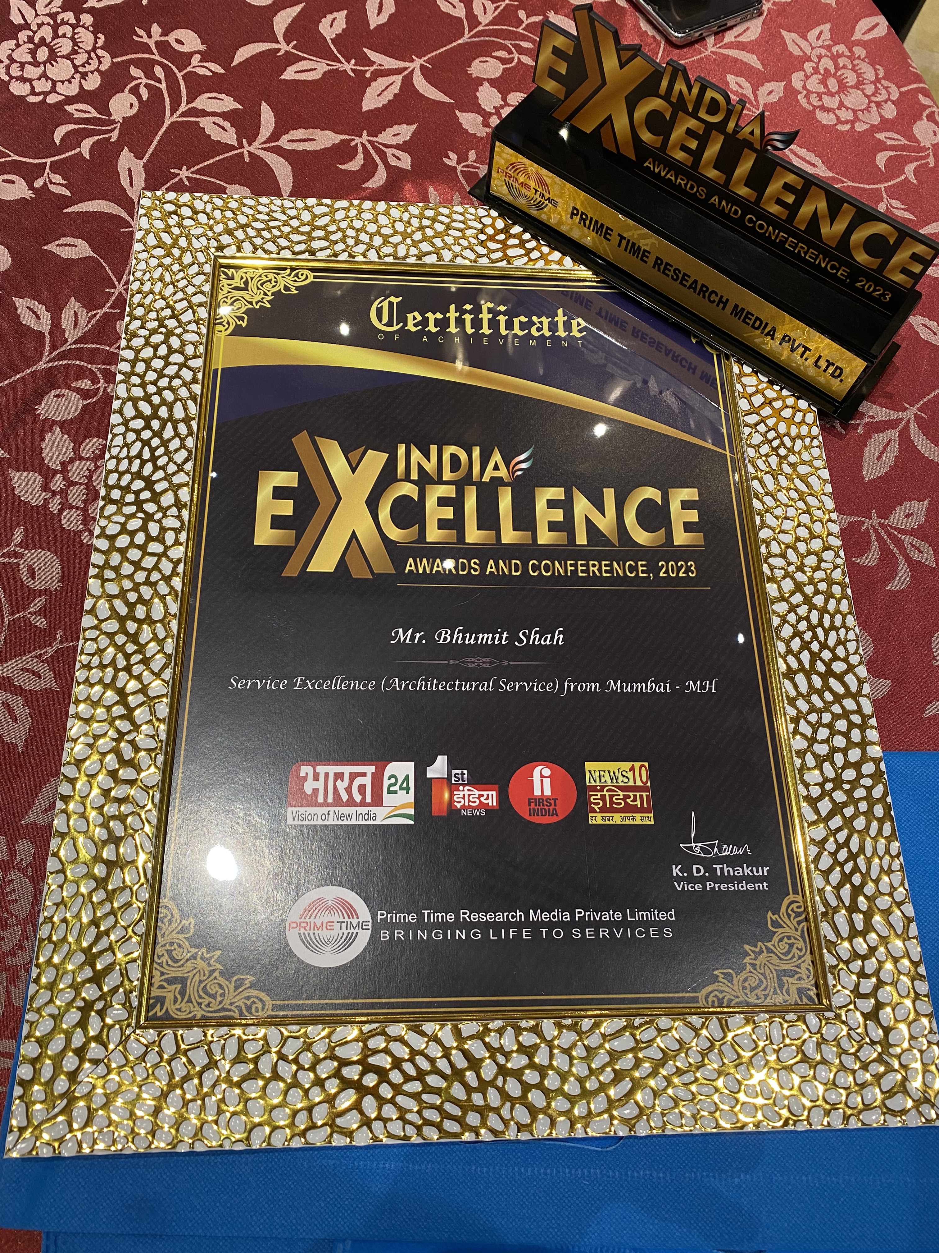 India Excellence Awards Certificate and Trophy