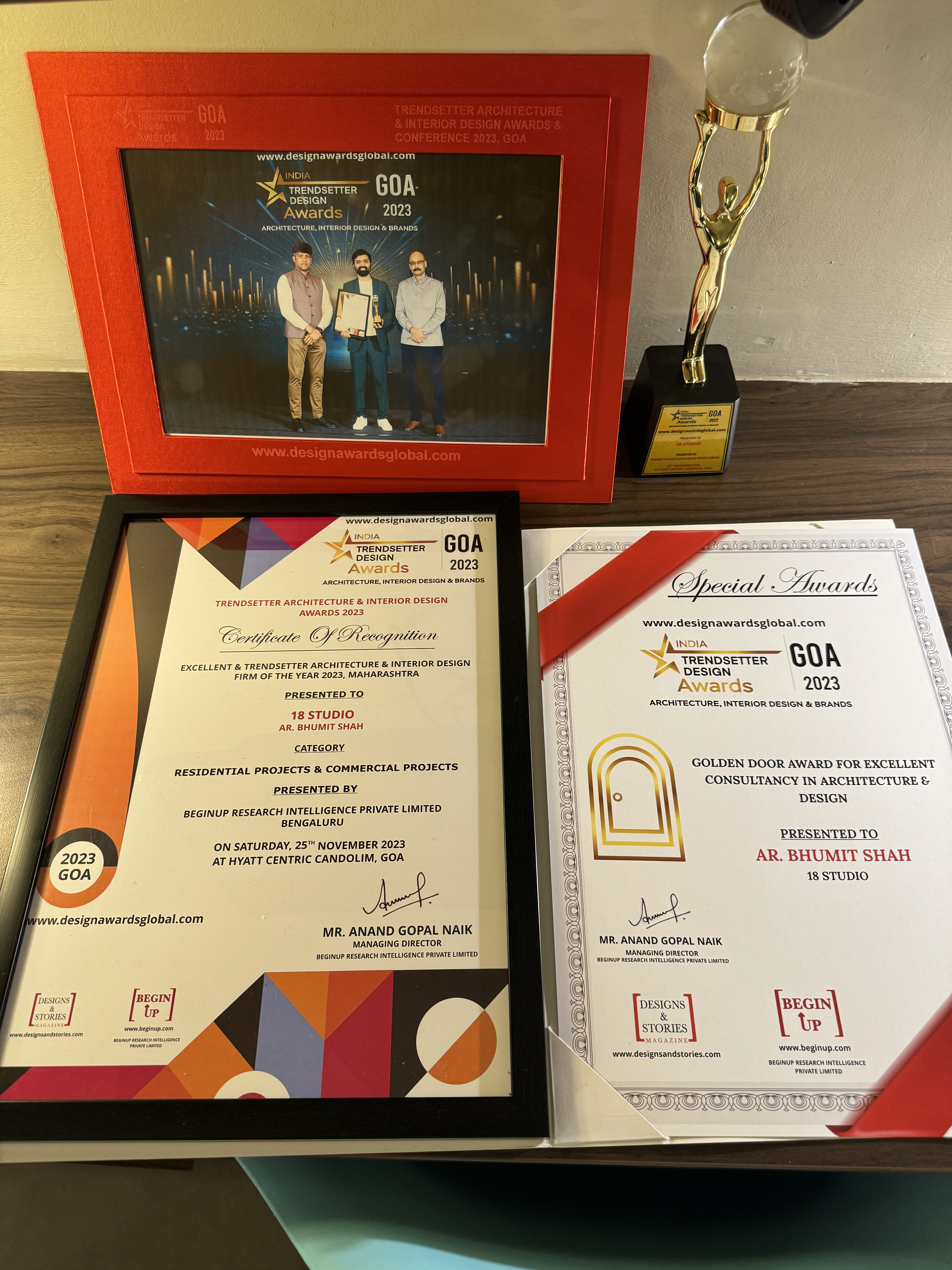 Trendsetter Design Awards Trophy and Certificates